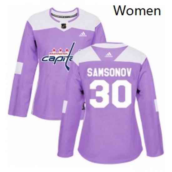 Womens Adidas Washington Capitals 30 Ilya Samsonov Authentic Purple Fights Cancer Practice NHL Jersey
